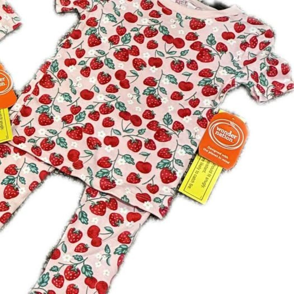 Wonder Nation Girls 3T Strawberry Cherry Pajamas Sleepwear Set